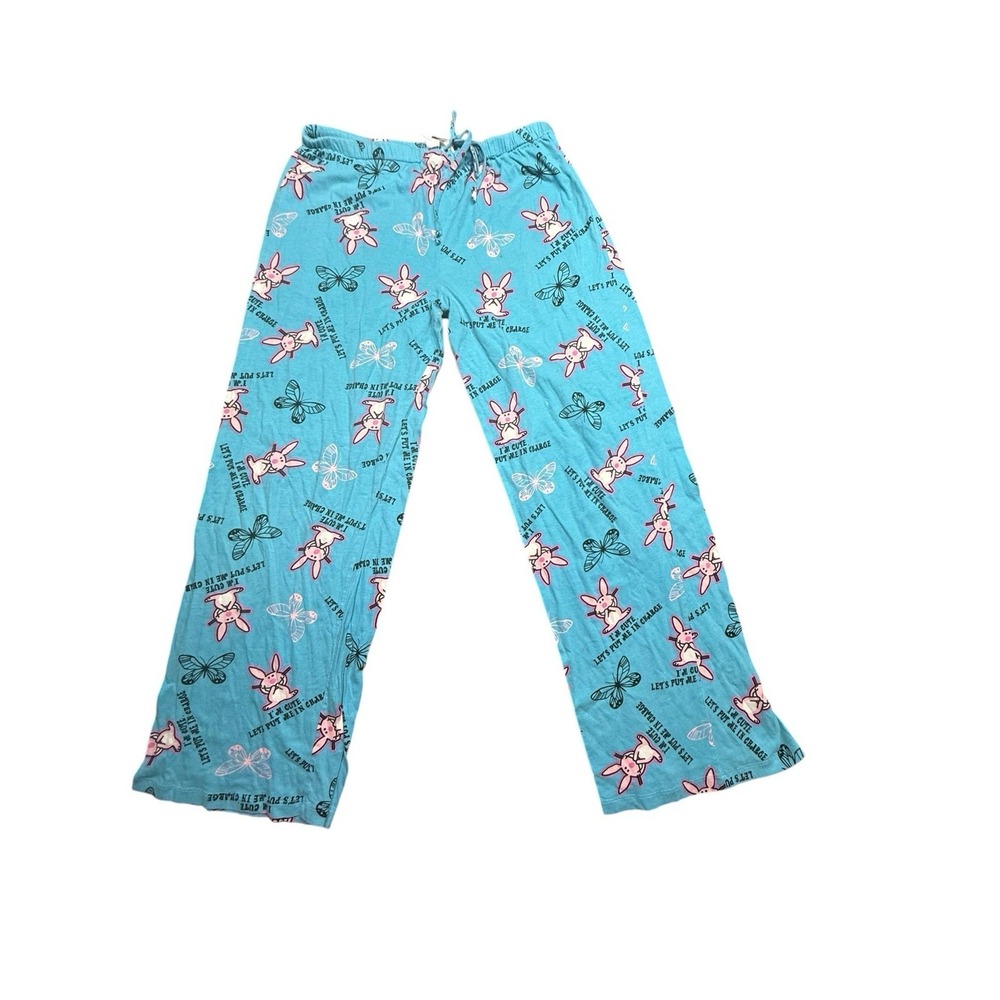 It's Happy Bunny Blue Cotton Pajama Vintage Y2K Pants Size Large